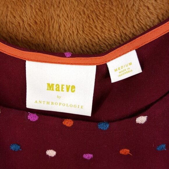 MAEVE Womens Top Medium Maroon Pullover Swiss Polka Dot Dottie ANTHROPOLOGIE - Picture 5 of 11